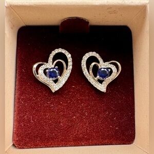 Italina 925 Sterling Silver Sapphire & Cubic Zirconia Heart Shaped Stud Earrings